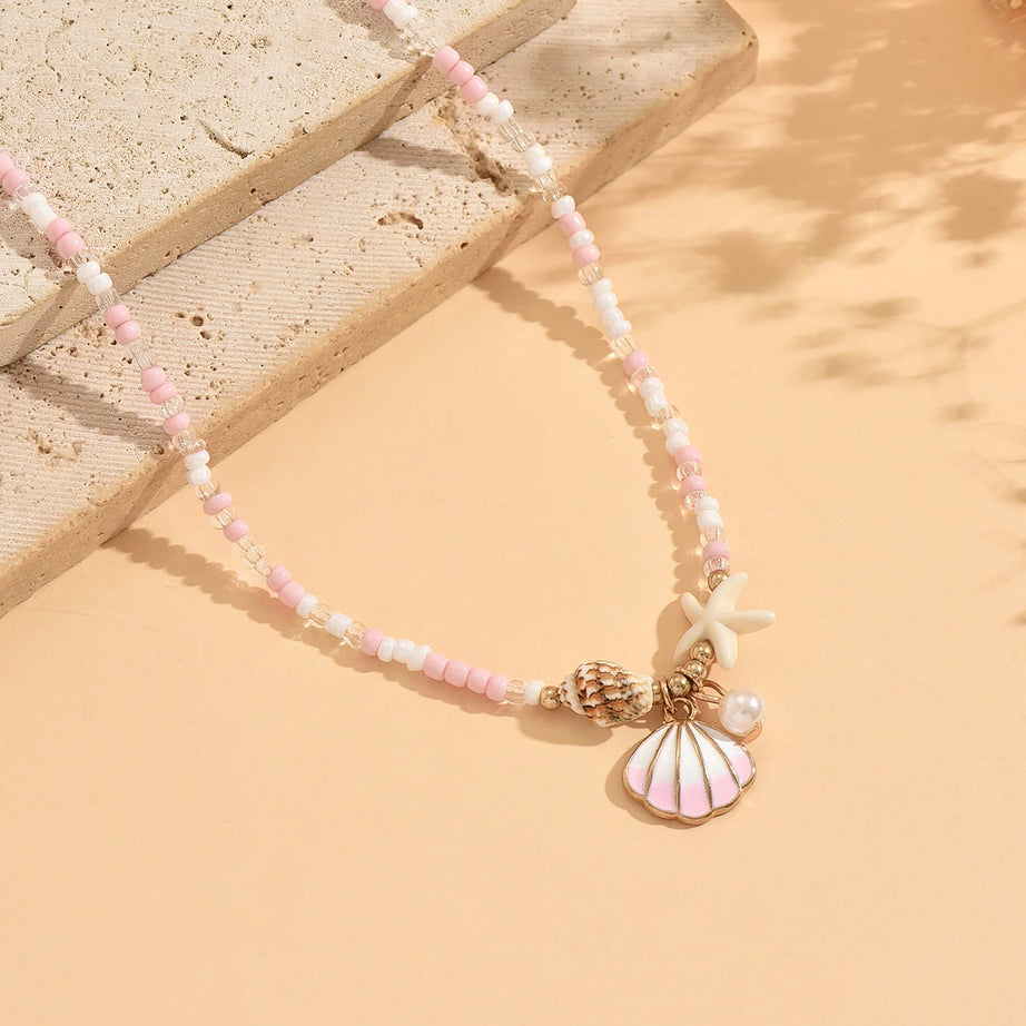 Pink Pearl and Shell Beaded Choker Necklace