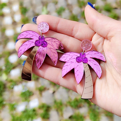 Mirror Acrylic Palm Tree Coconut Earrings Jewelry