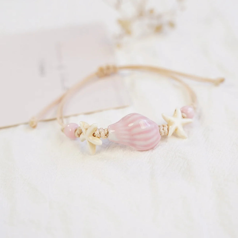 Conch and Starfish Shell Beaded Boho Bracelet