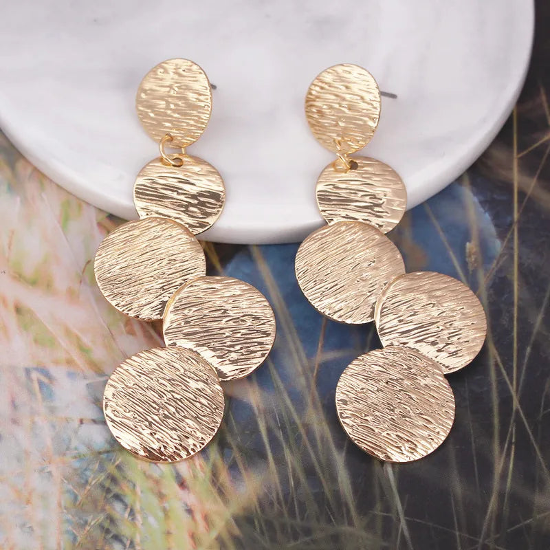 European Exaggerated Irregular Uneven Drop Earrings for Female Disc Multi-layer Ladies  Round Long Earrings Boho Ear Jewelry