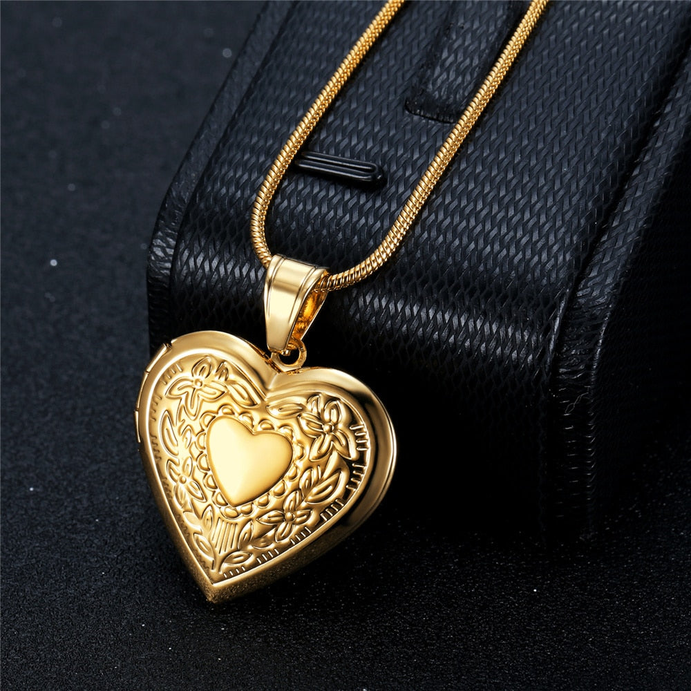 Choker Photo Frame Necklaces Stainless Steel Chain Picture Women Necklaces Heart Locket Pendant Family Image Annivers Gift - Charlie Dolly