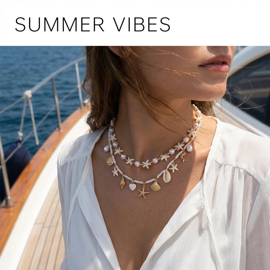 Multilayer Shell and Starfish Pearl Handmade Choker