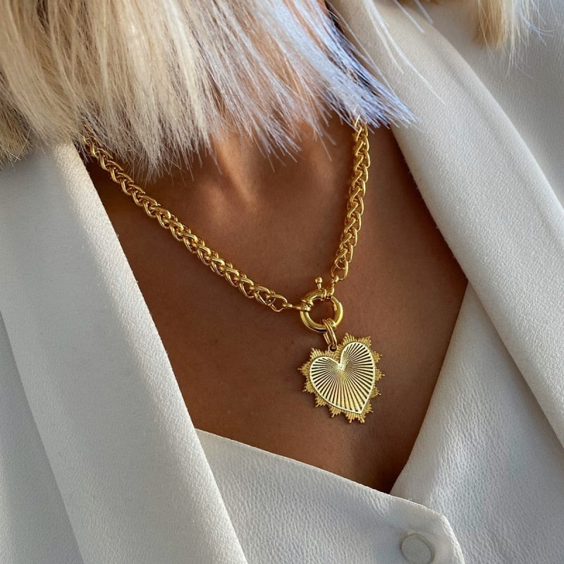 Goth freshwater pearl necklace women yellow smile beads coral Vintage Multi Layer Link Chain Necklace Punk Aesthetic Jewelry - Charlie Dolly