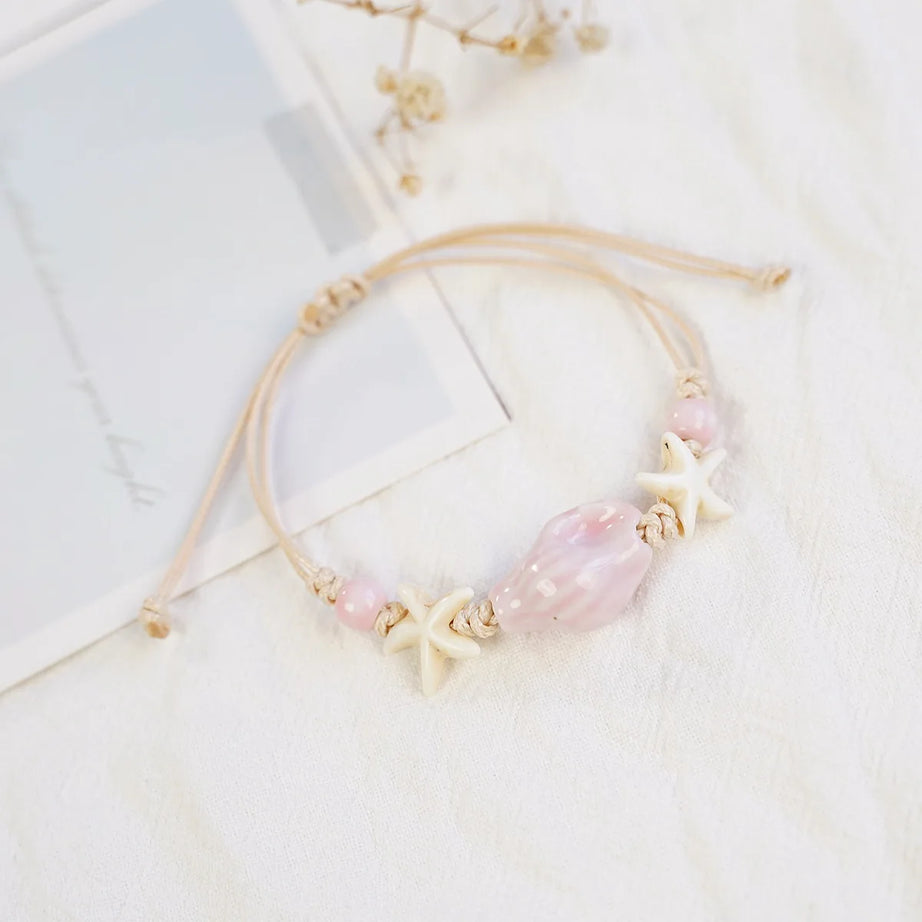 Conch and Starfish Shell Beaded Boho Bracelet