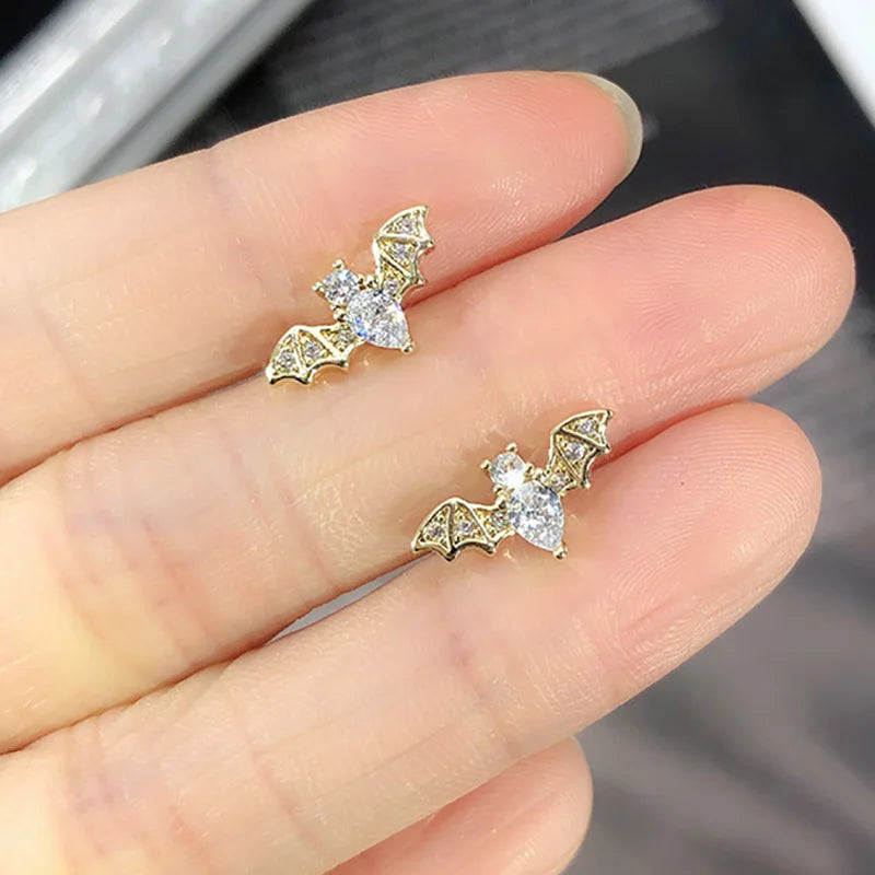 Small Halloween Goth Bat Stud Earrings for Women Trend Gothic Cartilage Ear Accessories Gold Color Zirconia Fashion Jewelry E489 - Charlie Dolly