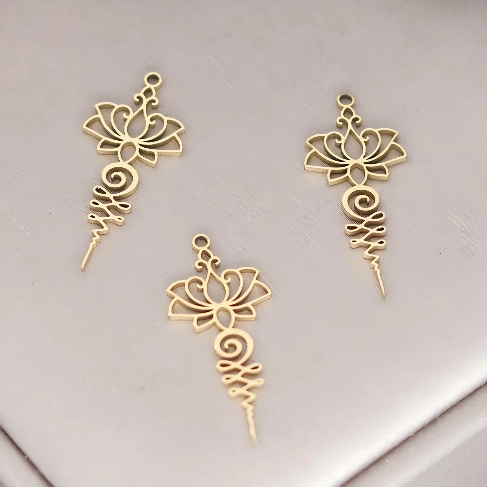 3pcs Unalome Lotus Flower Pendant Buddha Buddhism Om Yoga Charms Necklace Earrings Amulet Jewelry Making Supplies DIY
