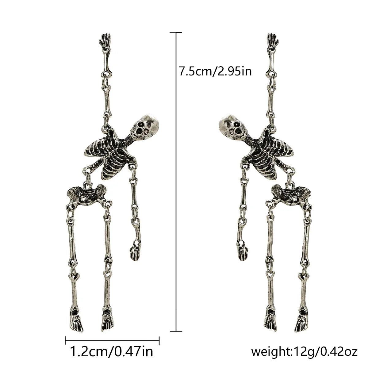 Creative Halloween Skull Dangle Stud Earrings for Women Gothic All Saints' Day Jewelry Metal Drop Statement Pierced Ear Gifts - Charlie Dolly