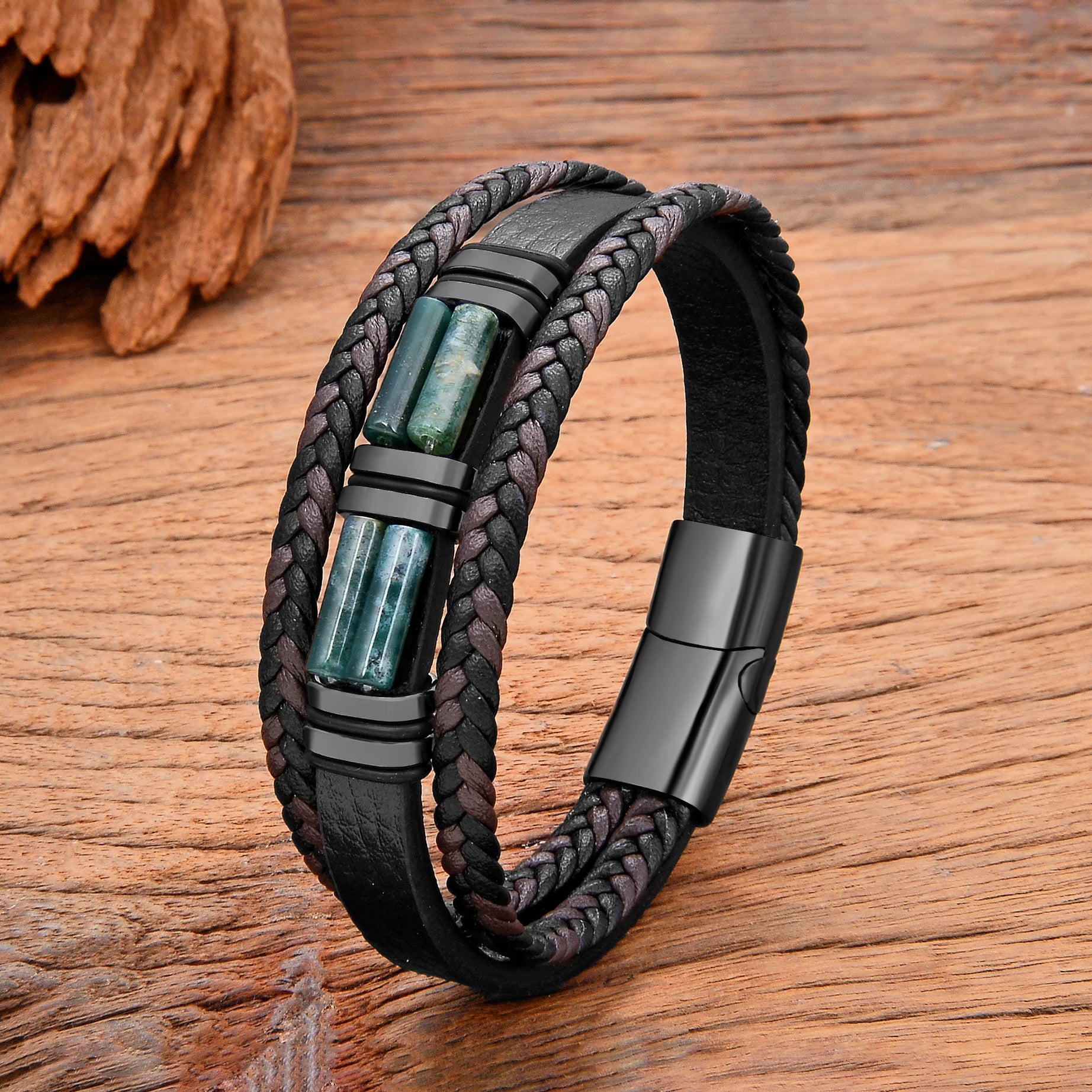 Natural Stone Leather Cuff Bracelet