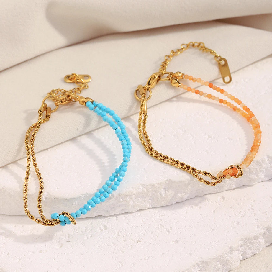 Glossisland | Colorful Natural Stone Irregular Beads Bracelet Stainless Steel PVD Plated Jewelry Boho Trendy Gifts for Women - Charlie Dolly