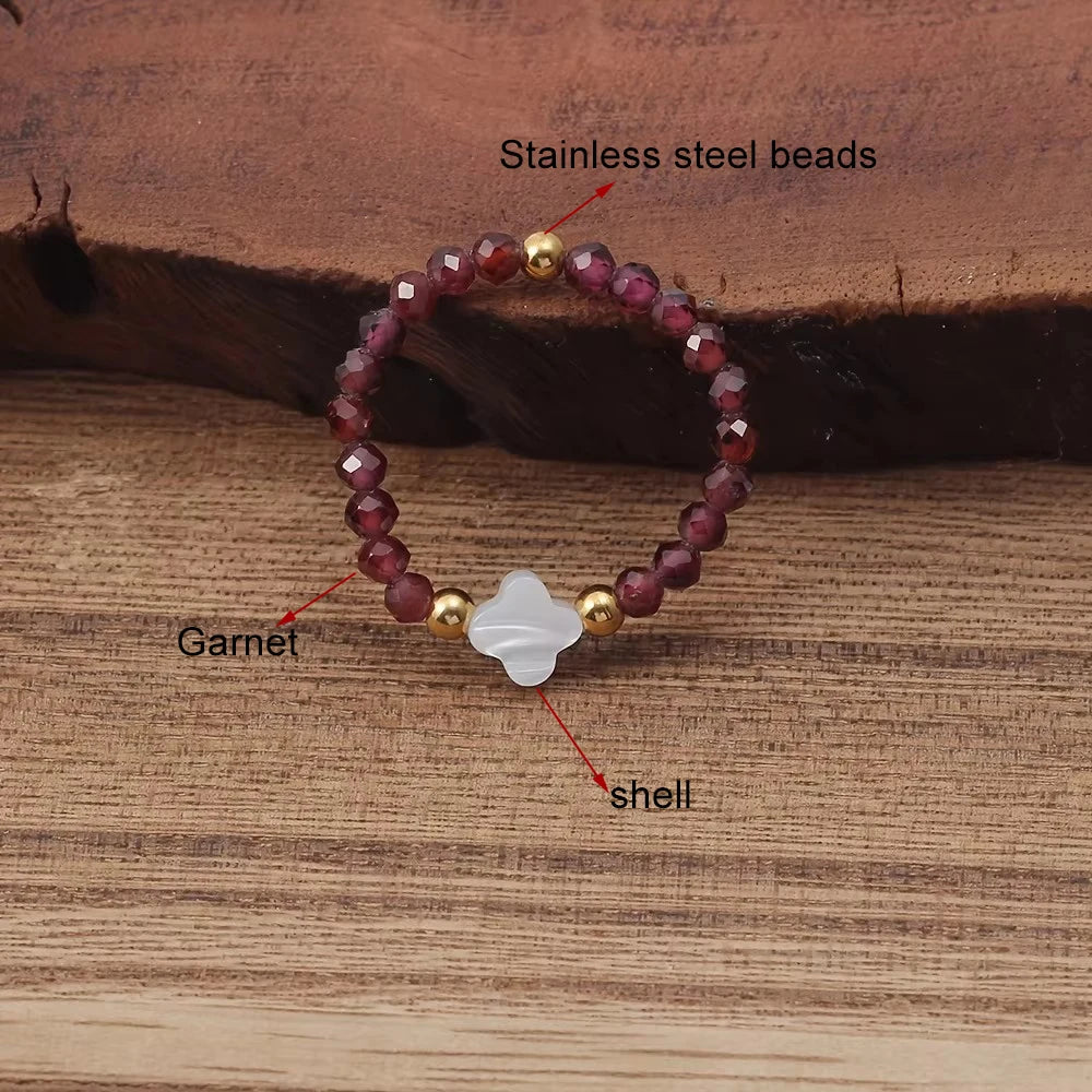 Boho Nature Crystal Beaded Ring Love Heart Amethyst Moonstone Turquoise Faceted Stone Stretchy Adjustable Women Jewelry Gift