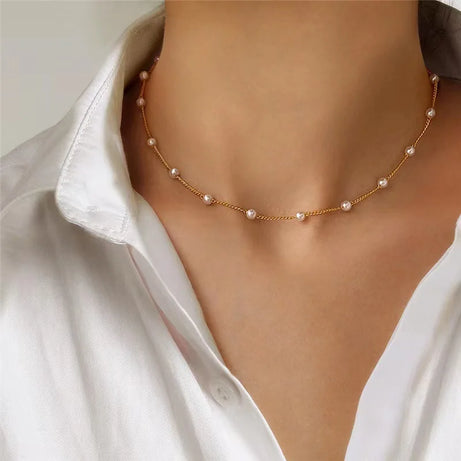Pearl and Heart Pendant 14K Gold Waterproof Necklace Set (3 Pieces)