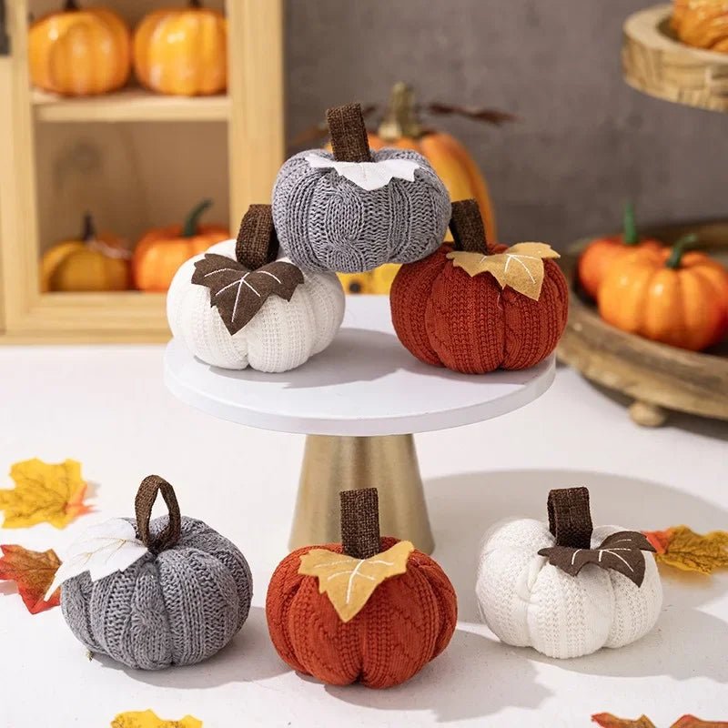 Harvest Festival Knitted Colorful Pumpkin Thanksgiving Day Home Decorative Pumpkin Happy Halloween Day 2024 Punmkin Oranments - Charlie Dolly