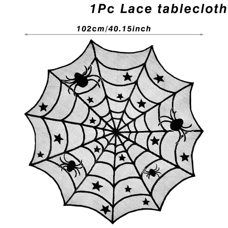 Halloween Black Lace Placemat Happy Halloween Party Decorations 2024 For Home Spider Web Tablecloth Kitchen Dining Table Covers - Charlie Dolly