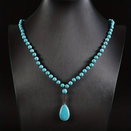 Turquoise Bead Long Sweater Chain Necklace Jewelry