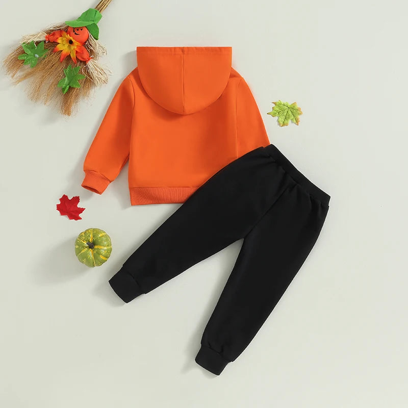 Citgeett Autumn Halloween Kids Boys Girls Outfit Pumpkin Print Long Sleeve Hooded Sweatshirt Pants Fall Clothes Set - Charlie Dolly