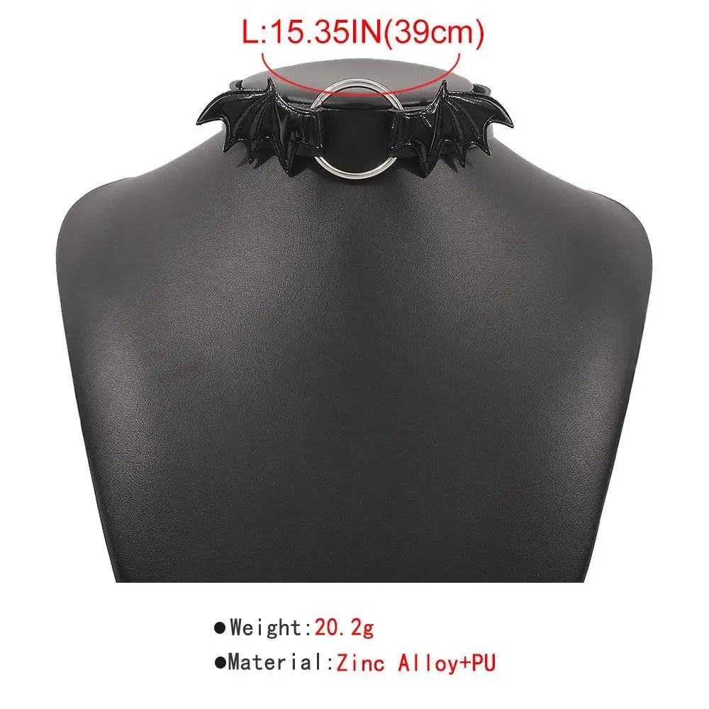 Leather Bat Wings Choker Goth Cute Heart Necklace Punk Gothic Collar Halloween Jewelry Aesthetic Accessories for Women Girls - Charlie Dolly