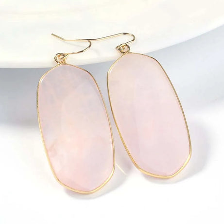 Crystal Oval Drop Stone Earrings For Women Natural Rose Quartz Labradorite Lapis Lazuli Stone Dangle Hook Girls Earring Jewelry - Charlie Dolly
