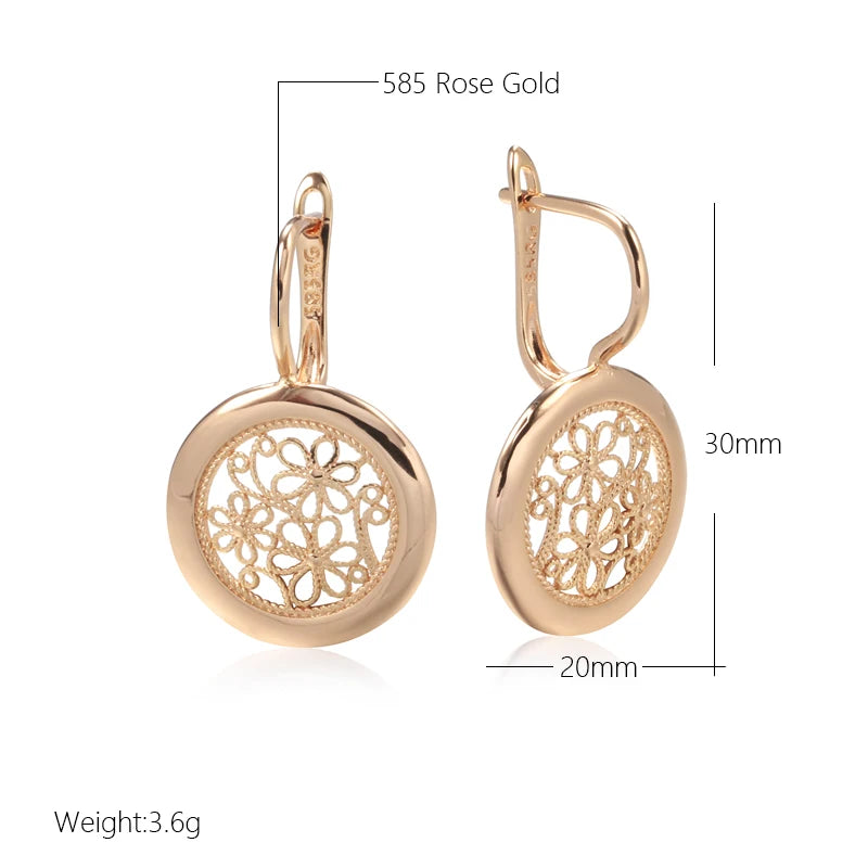 Kinel Luxury 585 Rose Gold Boho Earrings for Women Glossy Metal Flower Dangle Earrings High Quality Daily Fine Jewelry 2022 New