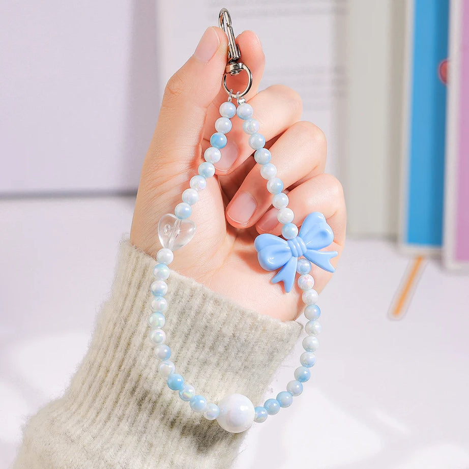 Pink Butterfly, Pearl and Bow Phone Strap Wrist Chain