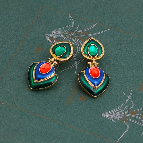 Crystal Resin Heart Clip On Statement Earrings Jewelry