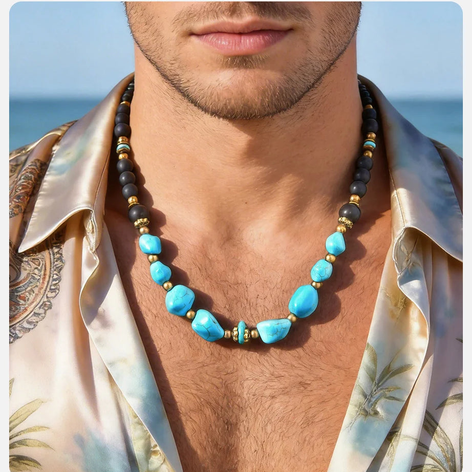 Natural Stone Unisex Beaded Necklace