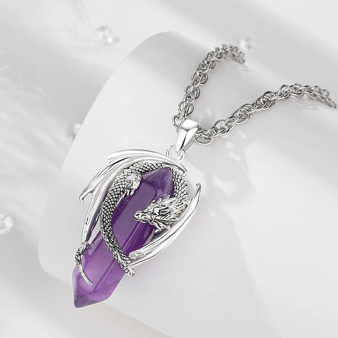 Dragon Natural Stone Hexagonal Prism Necklace