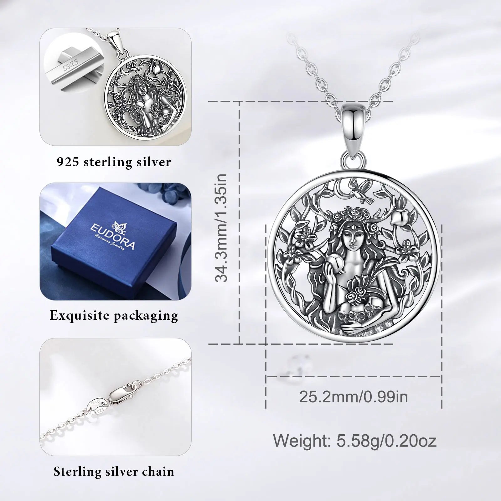 Eudora 925 Sterling Silver Dark Goddess Persephone Necklace Pomegranate Skull Pendant Greek Mythology Pagan Jewelry Gift Unisex