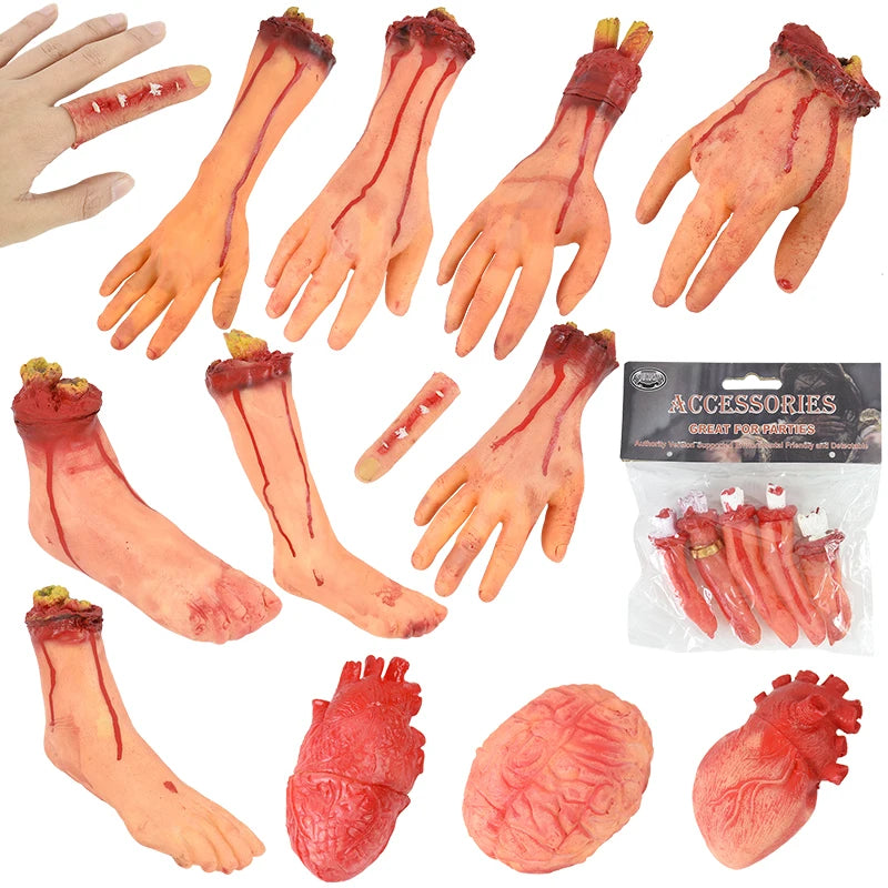2024 Halloween Fake Human Arm Plastic Hands Foot Bloody Dead Body Parts Outdoor Haunted House Scary Props Halloween Decorations - Charlie Dolly