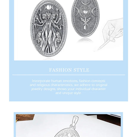 Triple Moon Goddess Hecate Hound Necklace, S925 Sterling Silver