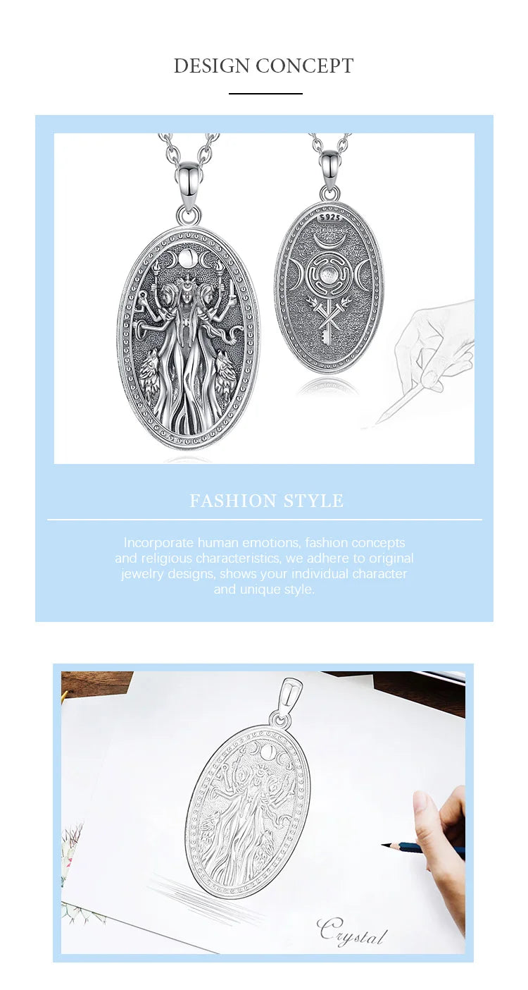 Eudora 925 Sterling Silver Triple Moon Goddess Necklace Hecate Dog Amulet Pendant Triple Goddess Jewelry for Women Man Gift