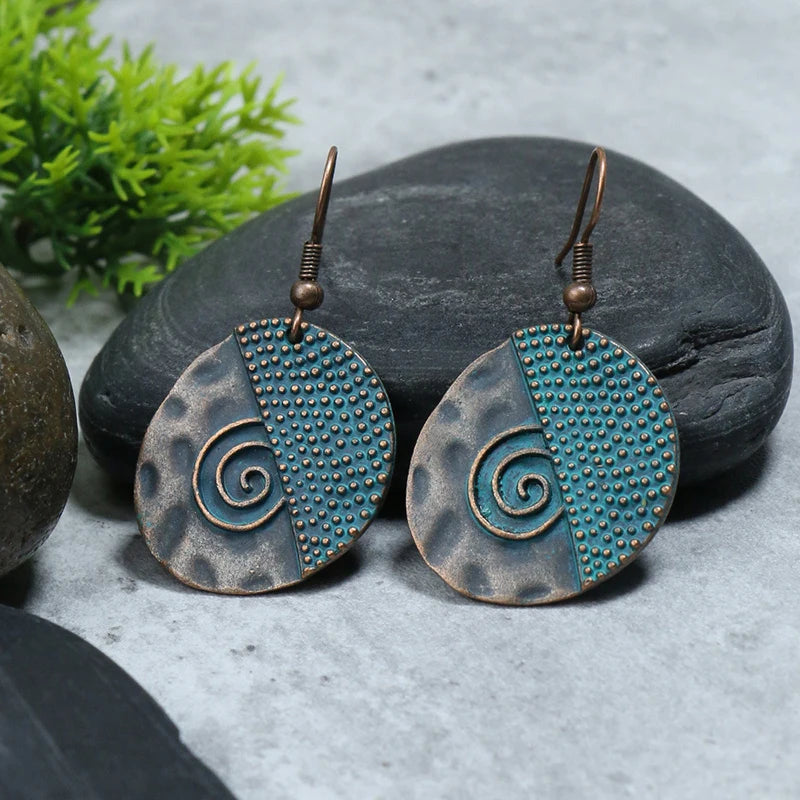 Vintage Boho Blue Stone Beaded Drop Earrings For Women Tassel Ethnic Geometric Flower Leaf Long Dangle Earrings Trendy Jewelry