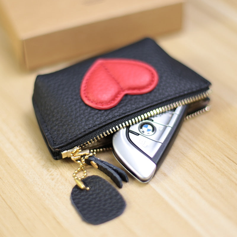 2022 Genuin Leather Heart Coin Purse Women Key Holder Ladies Cute Heart Patch Small Pouch Key Holder Leather Coin Wallet Purse - Charlie Dolly