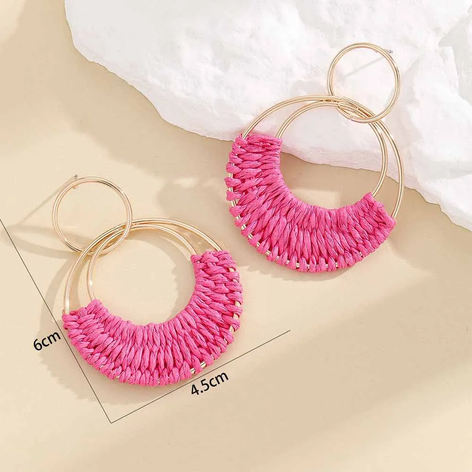 Handmade Raffia Wicker Hoop Earrings Jewelry