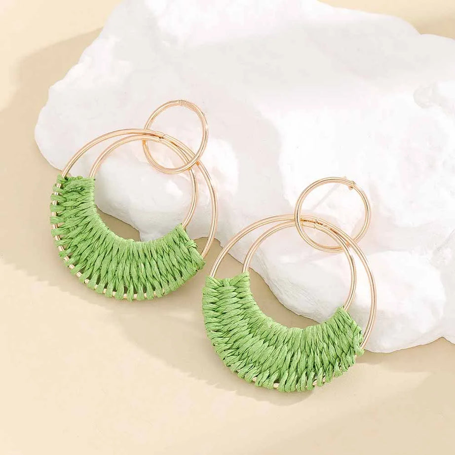 Handmade Raffia Wicker Hoop Earrings Jewelry