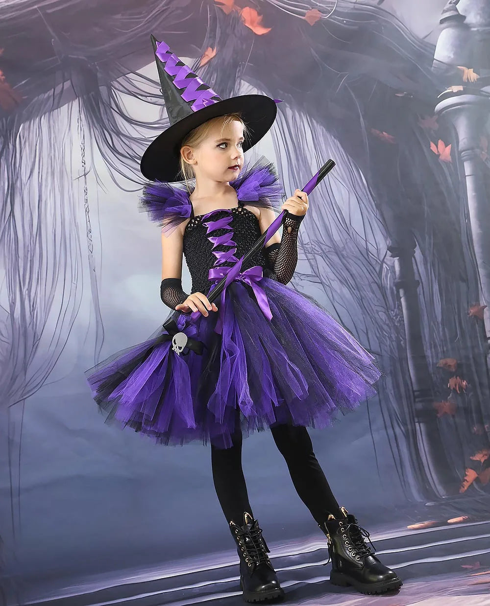 Halloween New Witch Dress Cosplay Costume Dress for Girl Carnival Party Dress Hat Broom Fancy Clothes Suit - Charlie Dolly