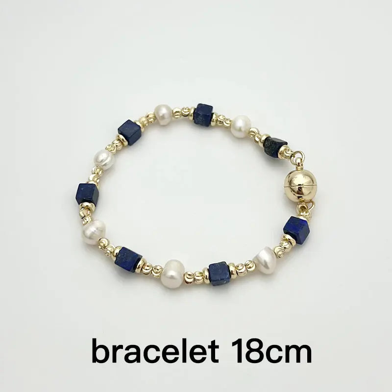 Natural Freshwater Pearl Necklace 4X4 lapis lazuli Bracelet Earring Plated 14K Gold Accessories