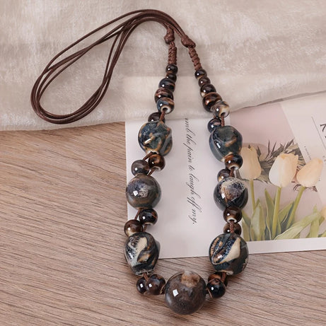 Hand Woven Ceramic Bead Adjustable Necklace Jewelry