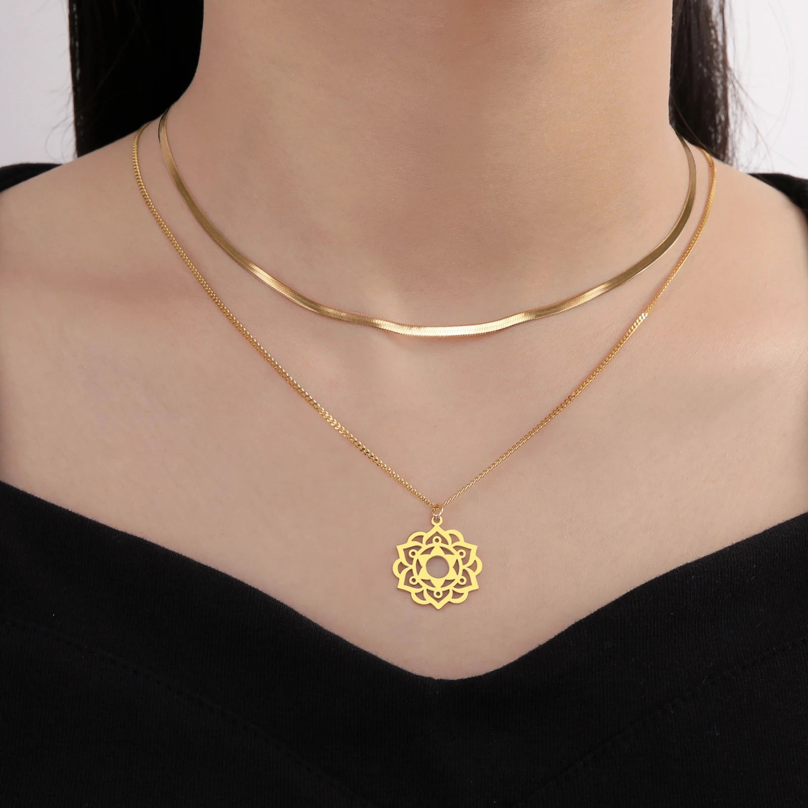 LIKGREAT Yoga Lotus Necklaces Stainless Steel Flower of Life Pendant Women Mandala Healing Buddha Spiritual Chakra Jewelry