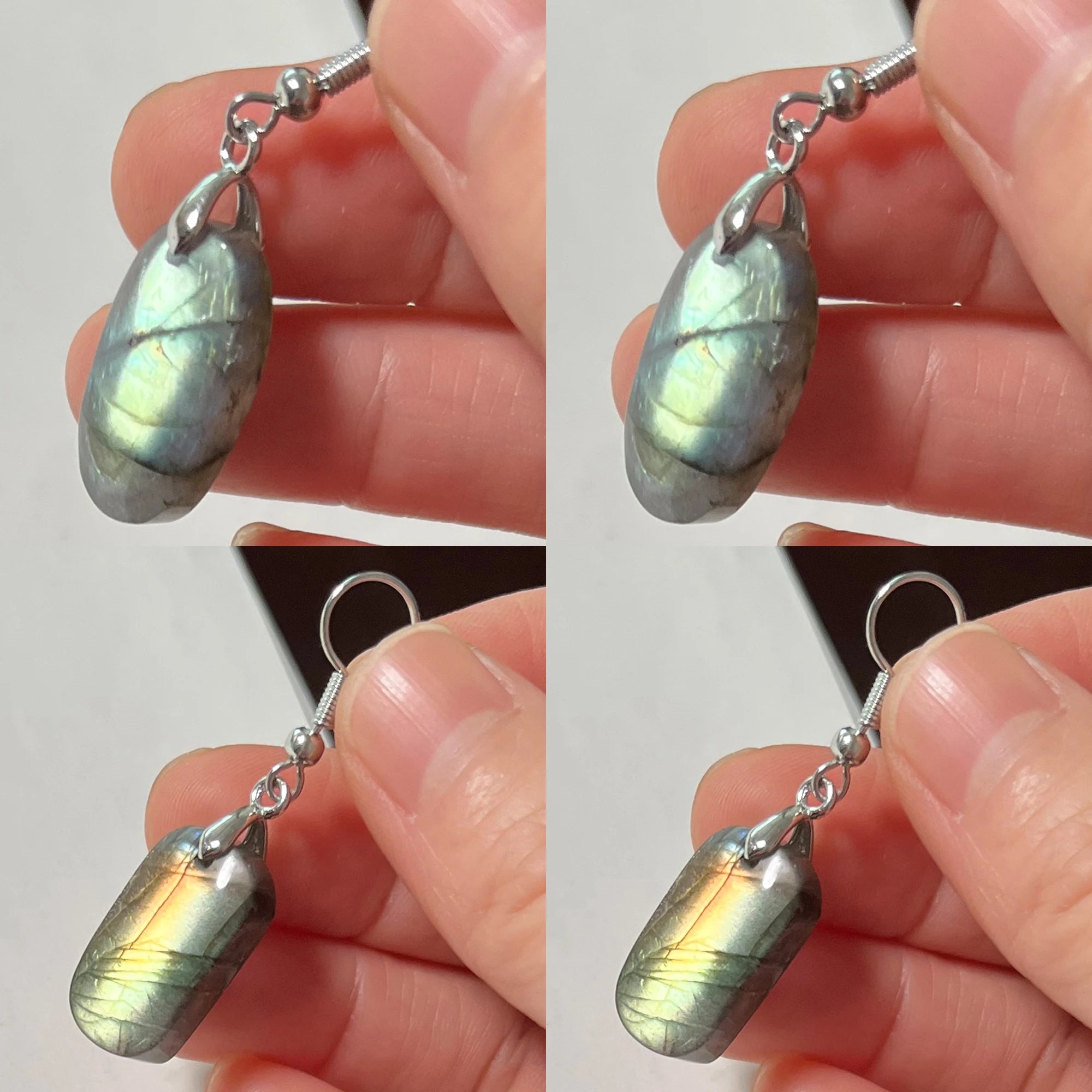 Women Men Irregular Shape Bead Natural Stone Blue Labradorite Earrings