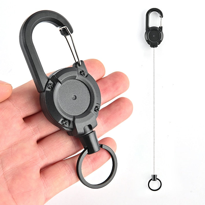 Anti-theft Metal Easy-to-pull Buckle Rope Elastic Keychain Sporty Retractable Key Ring Anti Lost Ski Pass ID Card - Charlie Dolly