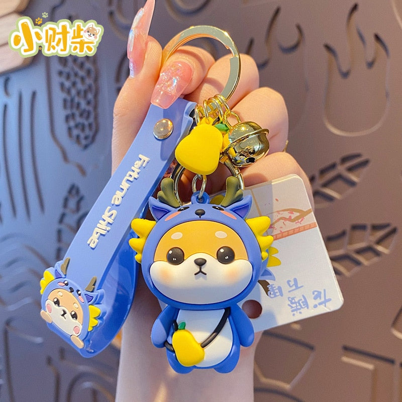 Cute Tiger Rabbit Shiba Inu Doll Key Ring Cartoon Zodiac Shiba Inu Keychain Women Couple Kids Backpack Charm Key Chains Gifts