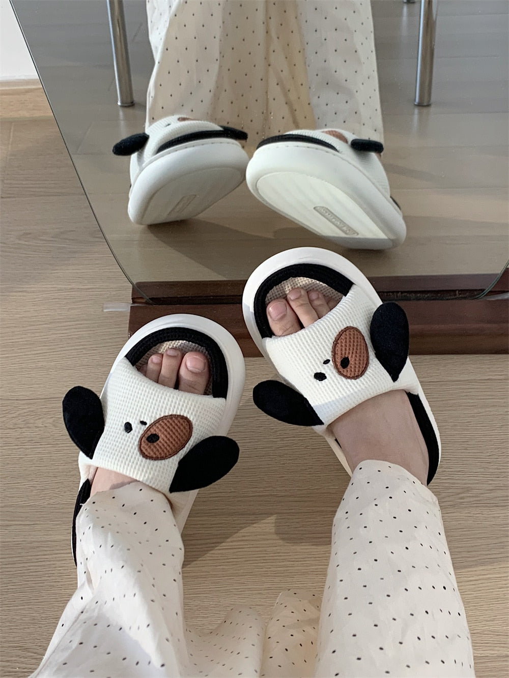 Cartoon Dog Thick Sole Linen Slippers Couples Home Four Seasons Anti Slip Cotton Linen Slippers Women Spring Summer Slipper - Charlie Dolly