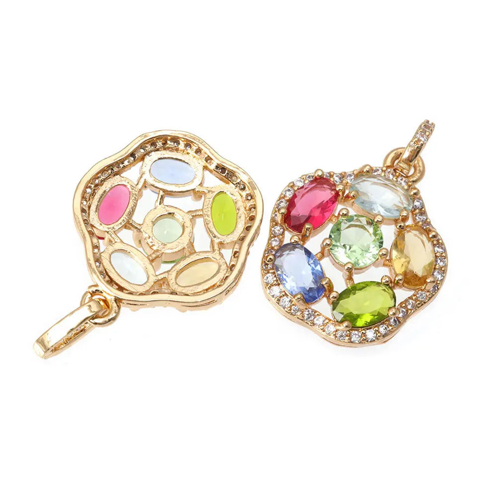 18K Gold Color Brass and Zircon Lotus Flower Necklaces Charms Pendants High Quality Diy Jewelry Accessories Making Supplies