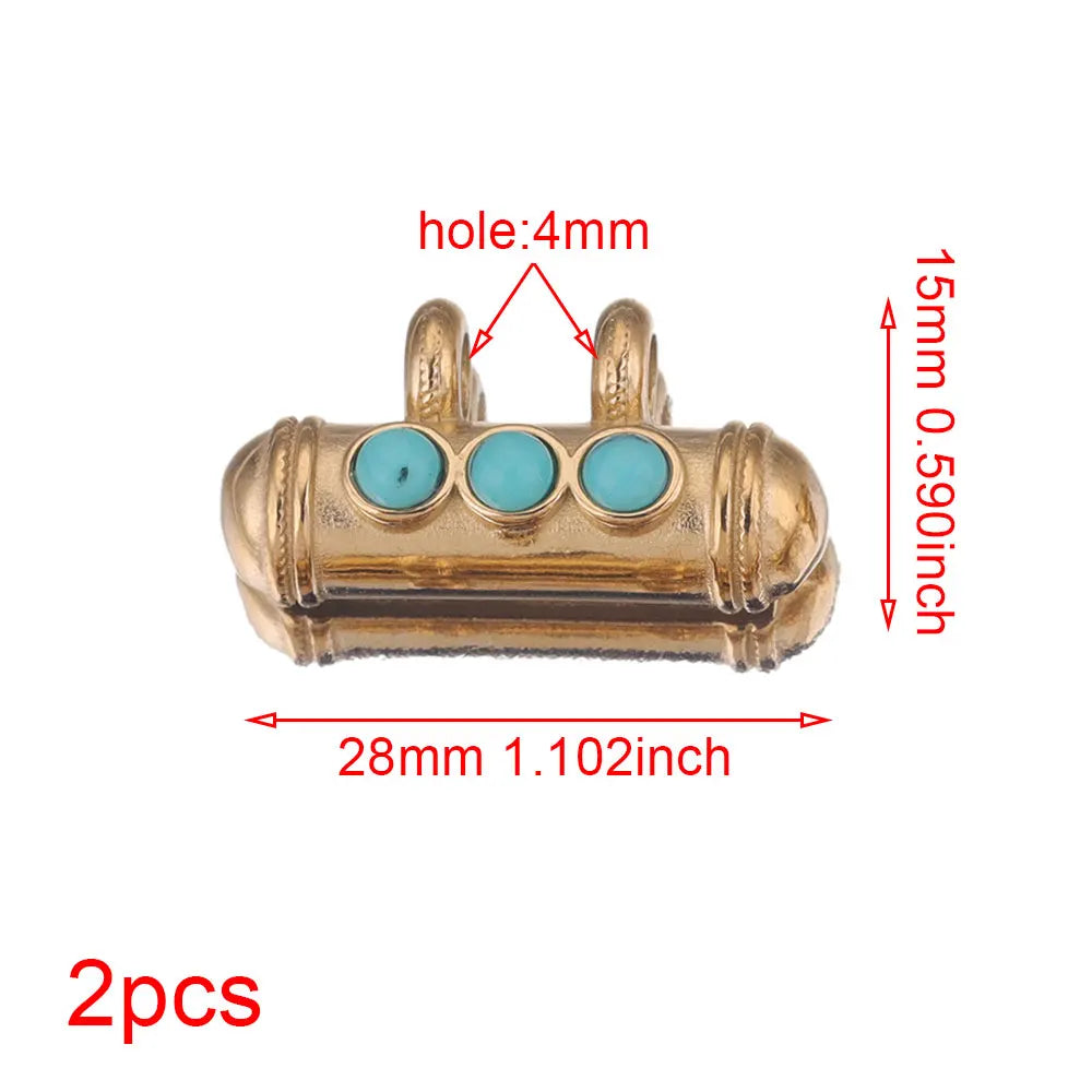 2pcs Stainless Steel Natural Stone Boho Plated Gold Tube Beads Charms Pendant DIY Bracelet Necklace Jewelry Making Metal