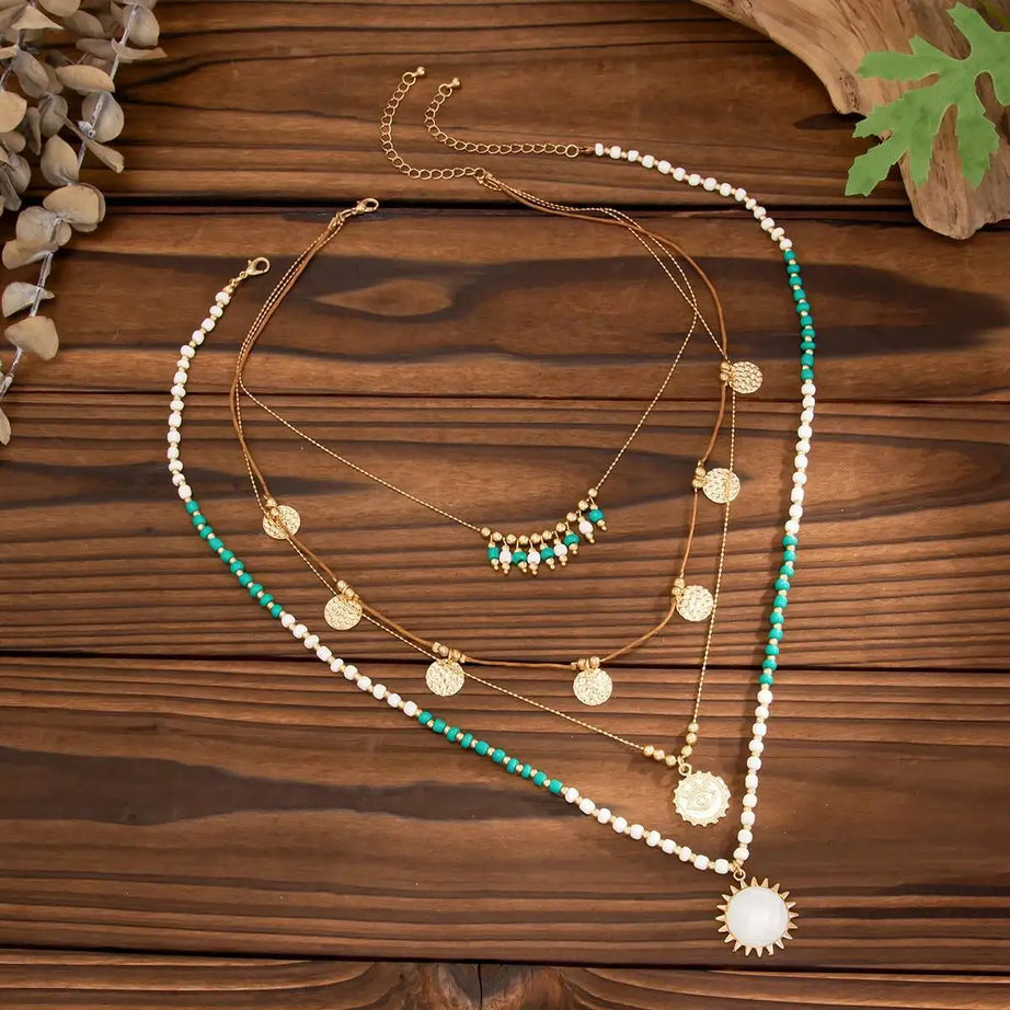 Round Coin Tassel Beaded Choker Necklace Jewelry