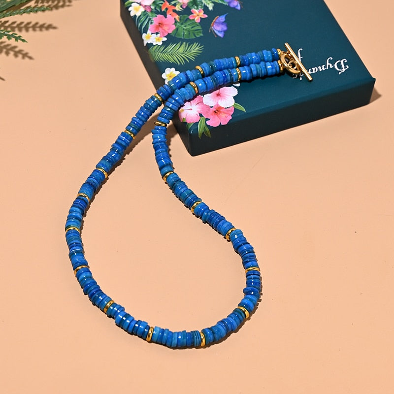 Mother of Pearl Choker Natural Shell Beads Necklace for Women Stainless Steel Clasp Exquisite Bijoux Femme MOON GIRL Design - Charlie Dolly