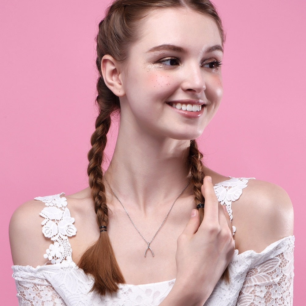 U7 925 Sterling Silver Wishbone/Bone Pendant &amp; Chain For Pray/Wishes Anniversary/Mothers Day Gift Women Jewelry Necklace SC44 - Charlie Dolly