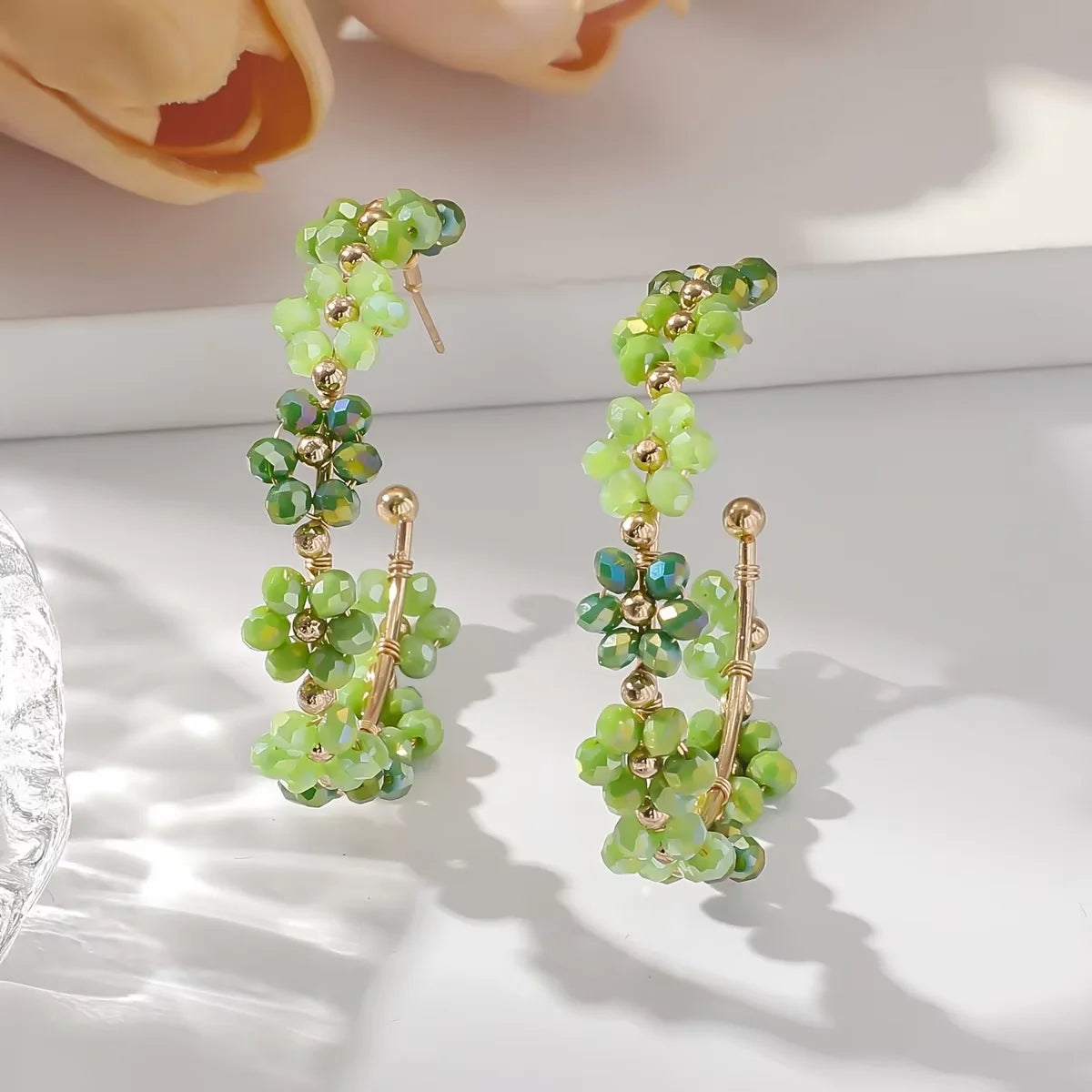 Handmade Boho Resort Style Earrings Artificial Crystal Beaded Stylish Sunflower Design for Everyday Wear Unidentified Brand