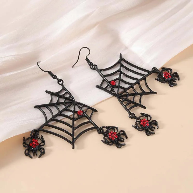 Punk Spider Web Earrings for Women Red Zircon Spider Dangle Earrings Hyperbole Funny Halloween Ear Jewelry Trendy Accessories - Charlie Dolly