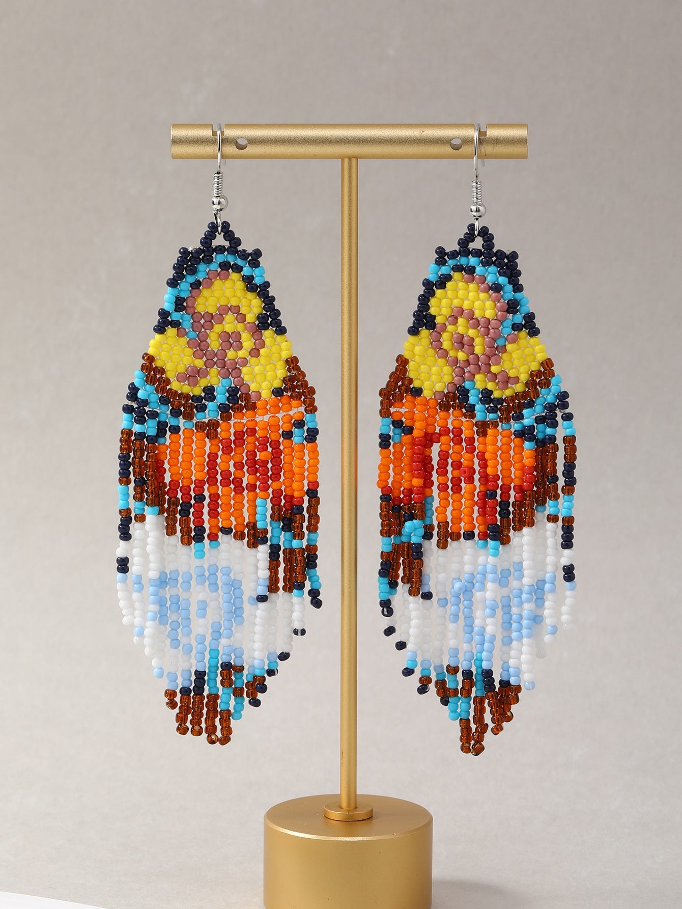 Bohemian Earrings for Women Long Bead Earring Handmade Weaving Statement Dangle Ear Studs With Oil Painting Style - Charlie Dolly